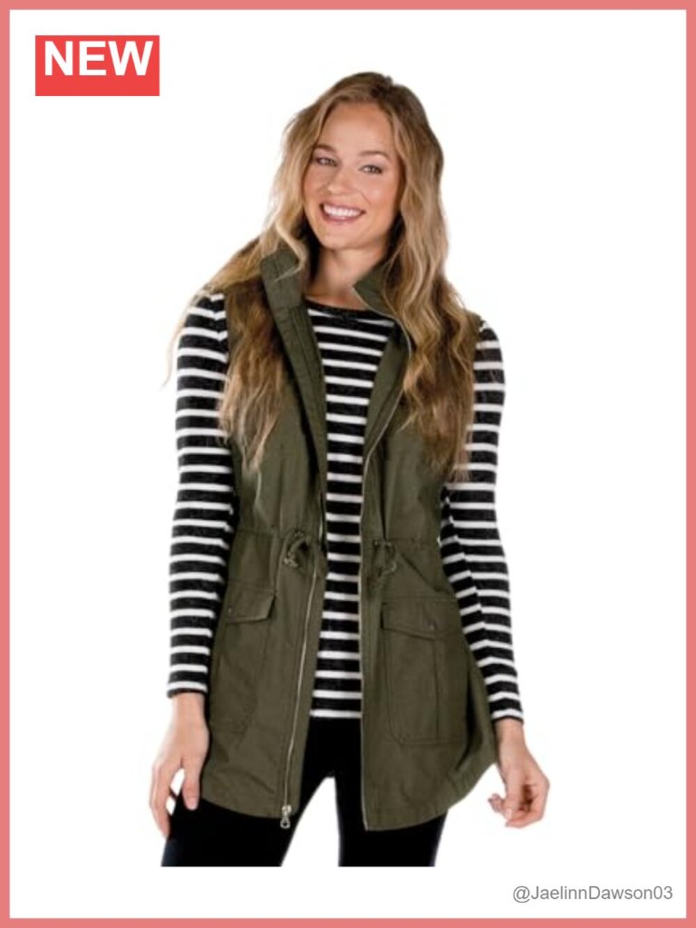 Women's Bristol Utility Vest Cotton Blend Full Zip Drawstring Waist Casual
